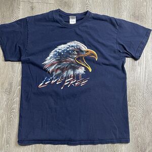vtg patriotic live free eagle graphic t-shirt men's L blue american flag